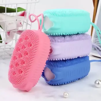 Double Side Silicone Bubble Bath Body Brush with Soap Storage