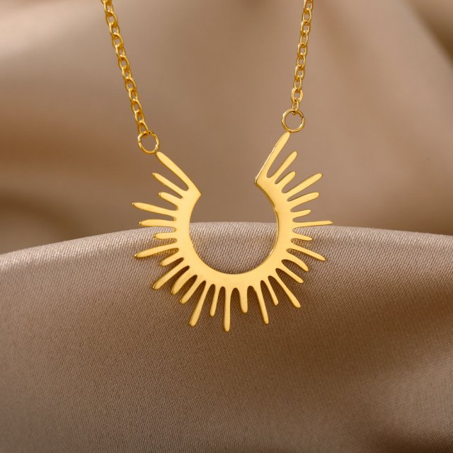 Minimalist Stainless Steel Half Circle Sun Pendant Necklace - Image 3