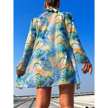 Halter Print Bikini with Kimono