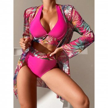 Halter Print Bikini with Kimono