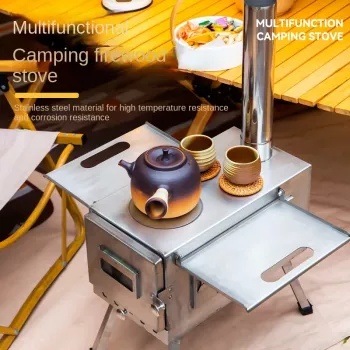Portable Stainless Steel Fire Wood Stove for Camping, Cooking, and Heating