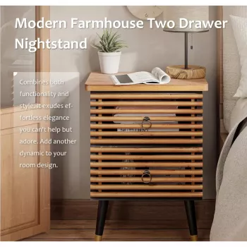 Vintage Slatted Hollow Nightstand with Brass Ring Handle