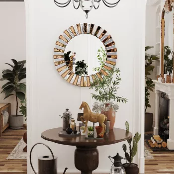 Round Sunburst Decorative Wall Mirror