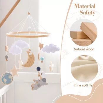 Baby Crib Wooden Bed Bell Rattle Toys