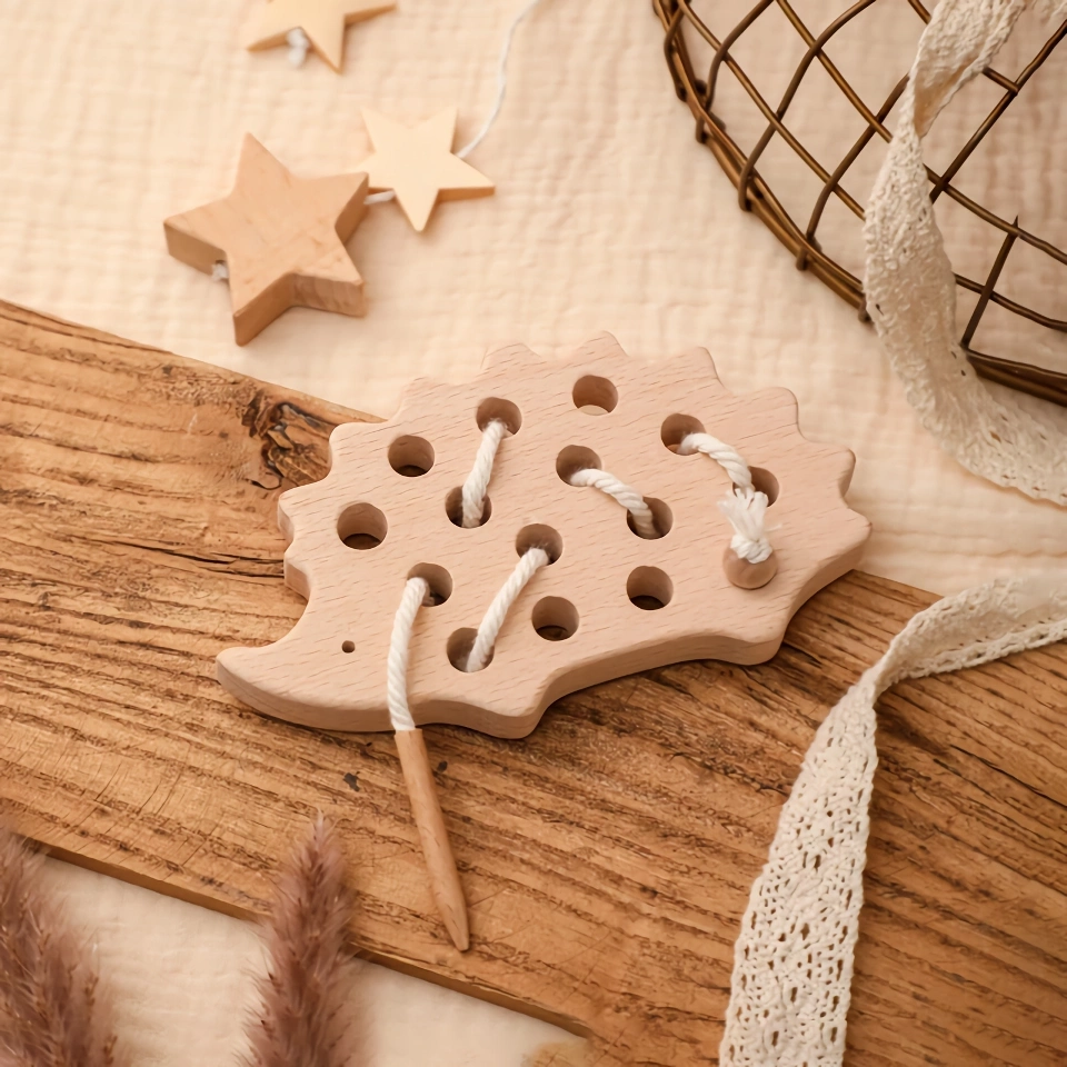 Kids Wooden Montessori Hedgehog Threading Board