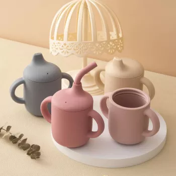 Silicone Baby Sippy Cup with Double Lids