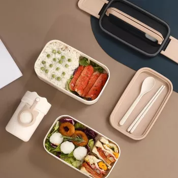 Portable 1400ML Stainless Steel Lunch Box with Spoon and Chopsticks