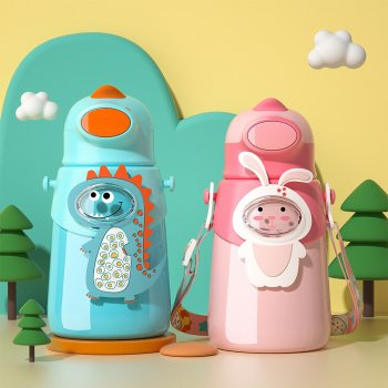 500ml Dinosaur Thermal Water Bottle with Straw for Kids