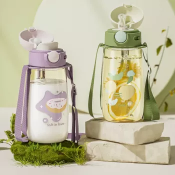 Cute Cartoon Water Bottle with Straw