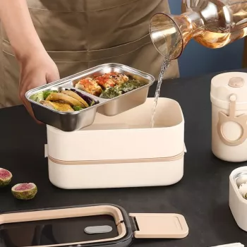Portable 1400ML Stainless Steel Lunch Box with Spoon and Chopsticks