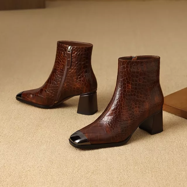 Stylish Square Toe Stone Pattern Ankle Boots