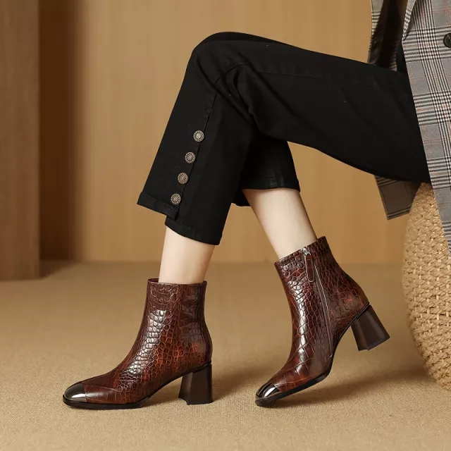 Stylish Square Toe Stone Pattern Ankle Boots