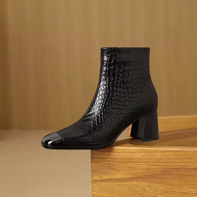 Stylish Square Toe Stone Pattern Ankle Boots