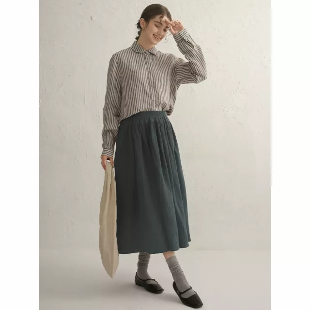 Vintage Striped Cotton Linen Long Sleeve Shirt