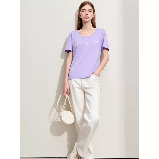 Minimalist O-Neck Embroidered T-Shirt for Women