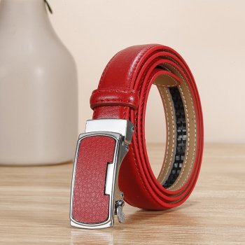 Elegant Leather Women's Belt with Alloy Automatic Buckle