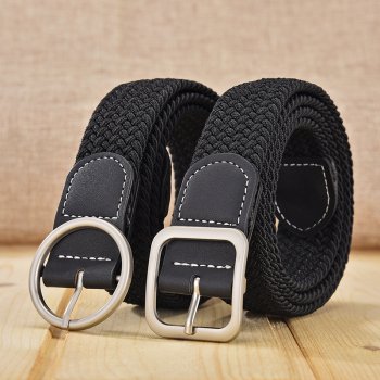 Unisex Elastic Stretch Canvas Woven Belt with Leather Accents - Durable and Stylish