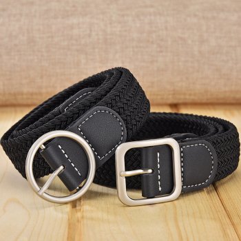 Unisex Elastic Stretch Canvas Woven Belt with Leather Accents - Durable and Stylish