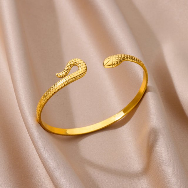 Elegant Gold Snake Bangle Bracelet - Image 4