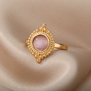 Red Opal Stainless Steel Wedding Band Ring for Women