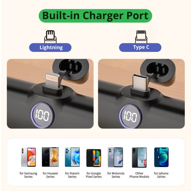 Compact Fast Charge Portable Power Bank with Built-in Cable - Image 5