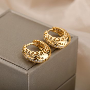 Stainless Steel Hollow Flower Hoop Earrings