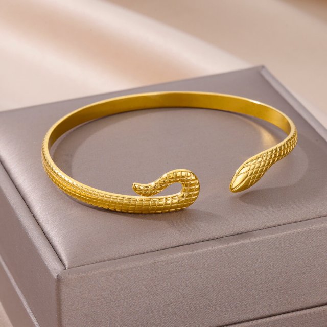 Elegant Gold Snake Bangle Bracelet - Image 3