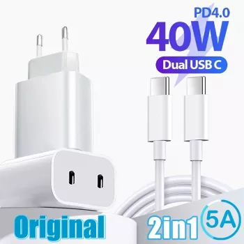 40W Dual USB C Quick Charger - Fast Charging for iPhone & Xiaomi Devices