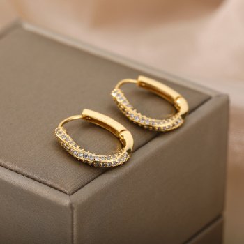 Elegant Zircon Oval Hoop Earrings