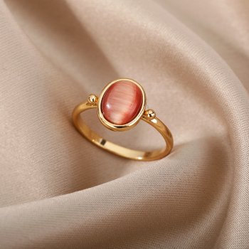 Red Opal Stainless Steel Wedding Band Ring for Women