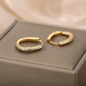 Elegant Zircon Oval Hoop Earrings