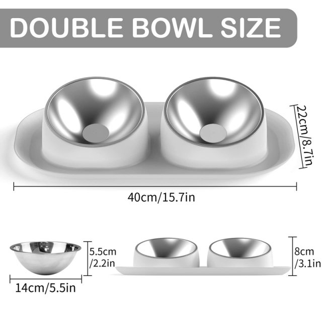 Stainless Steel Tilted Double Dog Bowl - Anti-Skid, No Spill, Removable Feeding Bowls for Cats and Dogs - Image 7