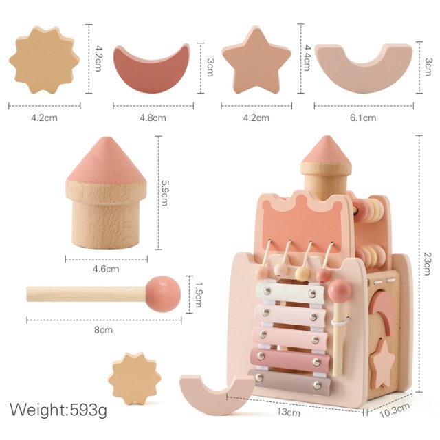 5-in-1 Baby Wooden Montessori Castle Stacking Blocks Puzzle Game - Image 6