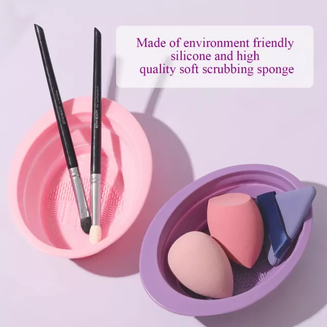 Silicone Makeup Brush Cleaner & Folding Washing Bowl - Image 3