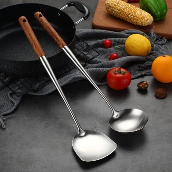 Alternative view of Stainless Steel Kitchen Tool Set with Wooden Handles