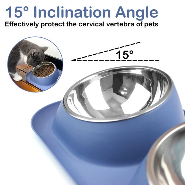 Stainless Steel Tilted Double Dog Bowl - Anti-Skid, No Spill, Removable Feeding Bowls for Cats and Dogs - Image 3