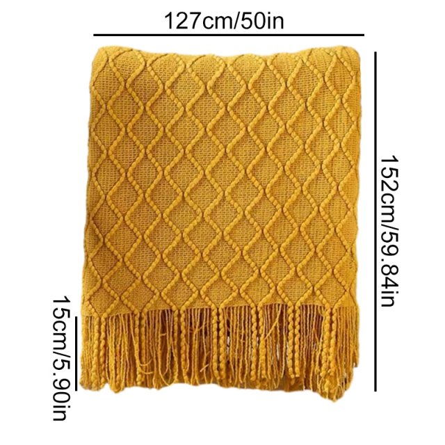 Cozy Mustard Yellow Knitted Throw Blanket - Image 5