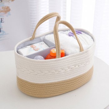 Handcrafted Cotton Rope Baby Diaper Caddy Organizer with Divider