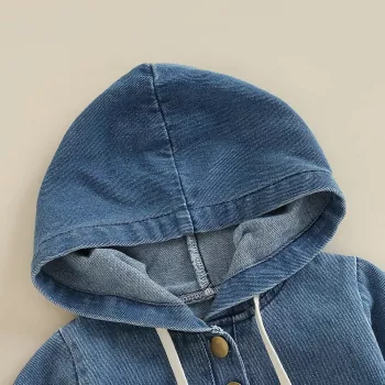 Cozy Fall Hooded Baby Jumpsuit - Button Front Denim Romper