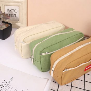Large Capacity Black Canvas Pencil Case for School