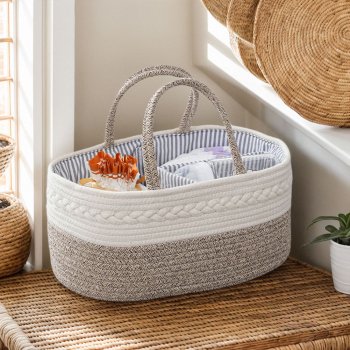 Handcrafted Cotton Rope Baby Diaper Caddy Organizer with Divider