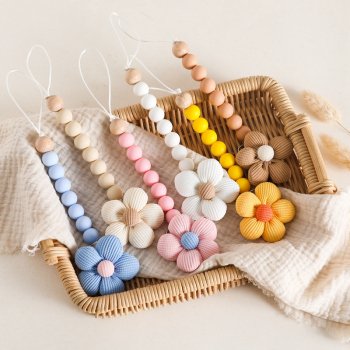 Wooden Flower Baby Pacifier Clip