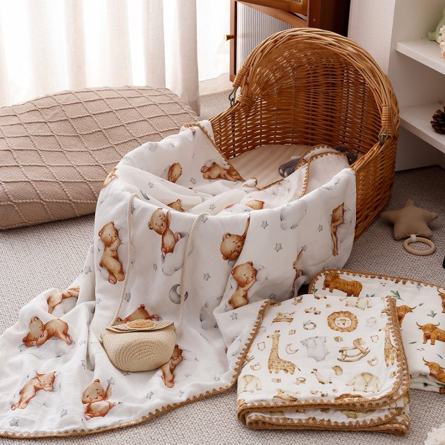 4-Layer Bamboo Cotton Baby Blanket - Soft, Breathable, Cozy - Image 5