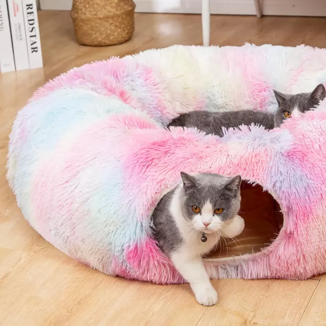 Cozy Cat Tunnel Bed with Plush Cushion – Multifunctional Foldable Nest for Indoor Cats - Image 5