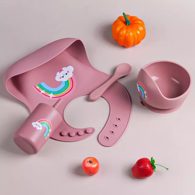 4-Piece Silicone Baby Feeding Set with Bowl, Bib, Fork & Spoon – BPA Free Toddler Tableware - Image 5