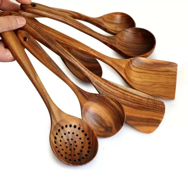 Eco-Friendly Teak Wood Cooking Utensils Set – 7 Piece Kitchen Tool Kit - Image 7