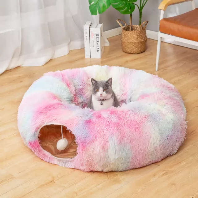 Cozy Cat Tunnel Bed with Plush Cushion – Multifunctional Foldable Nest for Indoor Cats - Image 4