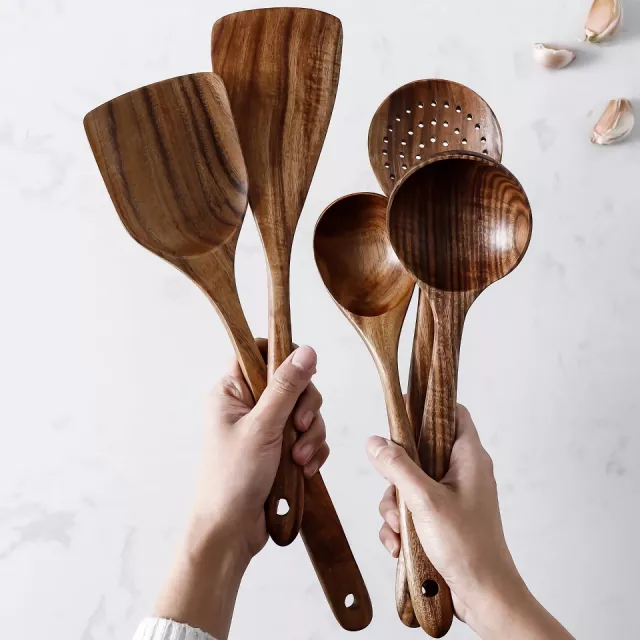 Eco-Friendly Teak Wood Cooking Utensils Set – 7 Piece Kitchen Tool Kit - Image 4