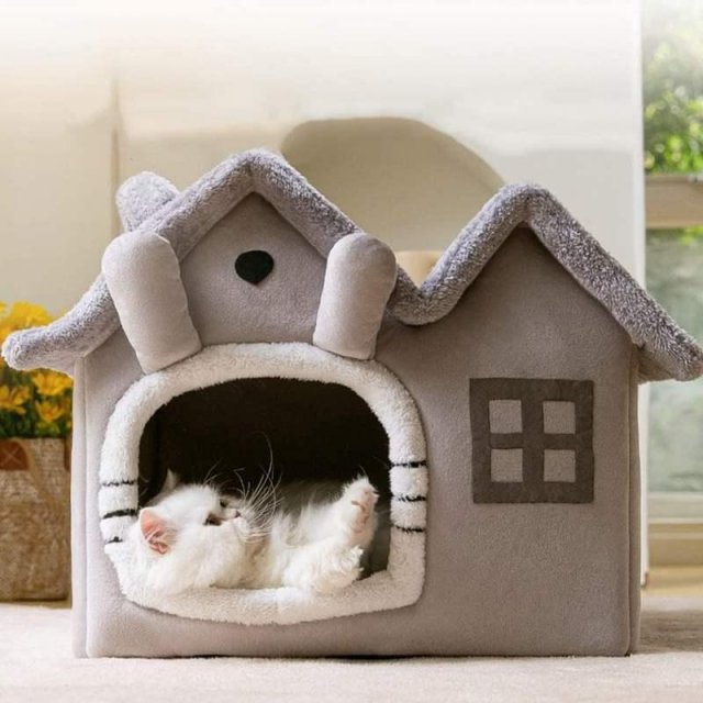 Luxury Double Roof Foldable Indoor Dog & Cat House with Removable Cushion