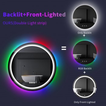 Large Round LED Bathroom Mirror with RGB Backlight, Dimmable & Anti-Fog